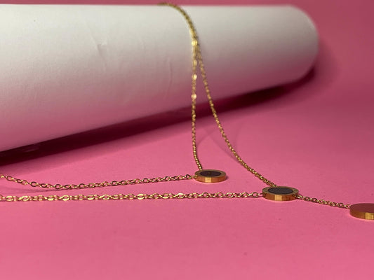 Three Stones Black Golden Necklace