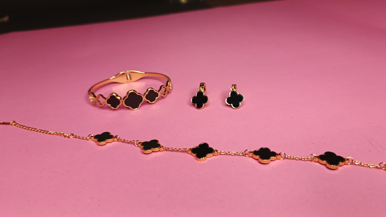 Four Leaf Clover Bracelet , Bangle and Earings Set
