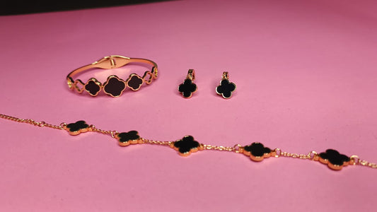 Four Leaf Clover Bracelet , Bangle and Earings Set