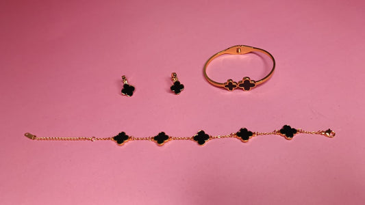 Black Clover Bracelet , Bangle and Earings Set