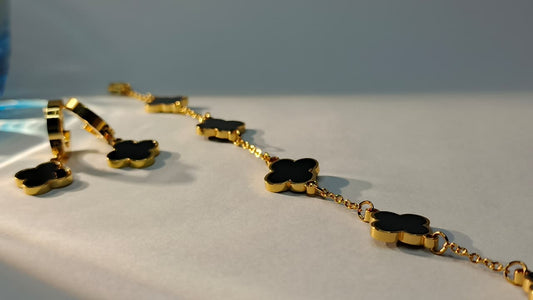 Black Clover Gold Bracelet and Earings