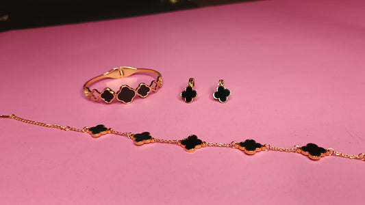 Four Leaf Clover Bracelet , Bangle and Earings Set
